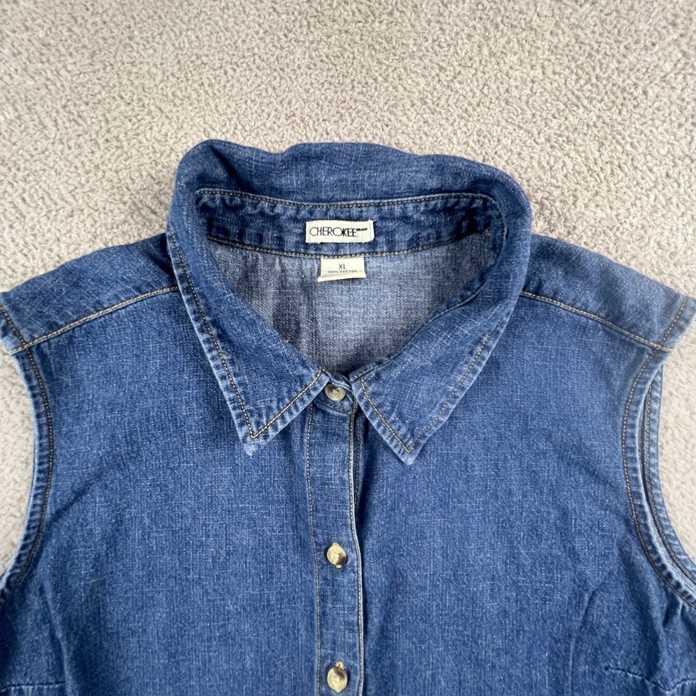 Vintage Denim Vest Top Women‎ XL Blue Sleeveless Casual Classic Cherokee - Picture 2 of 10